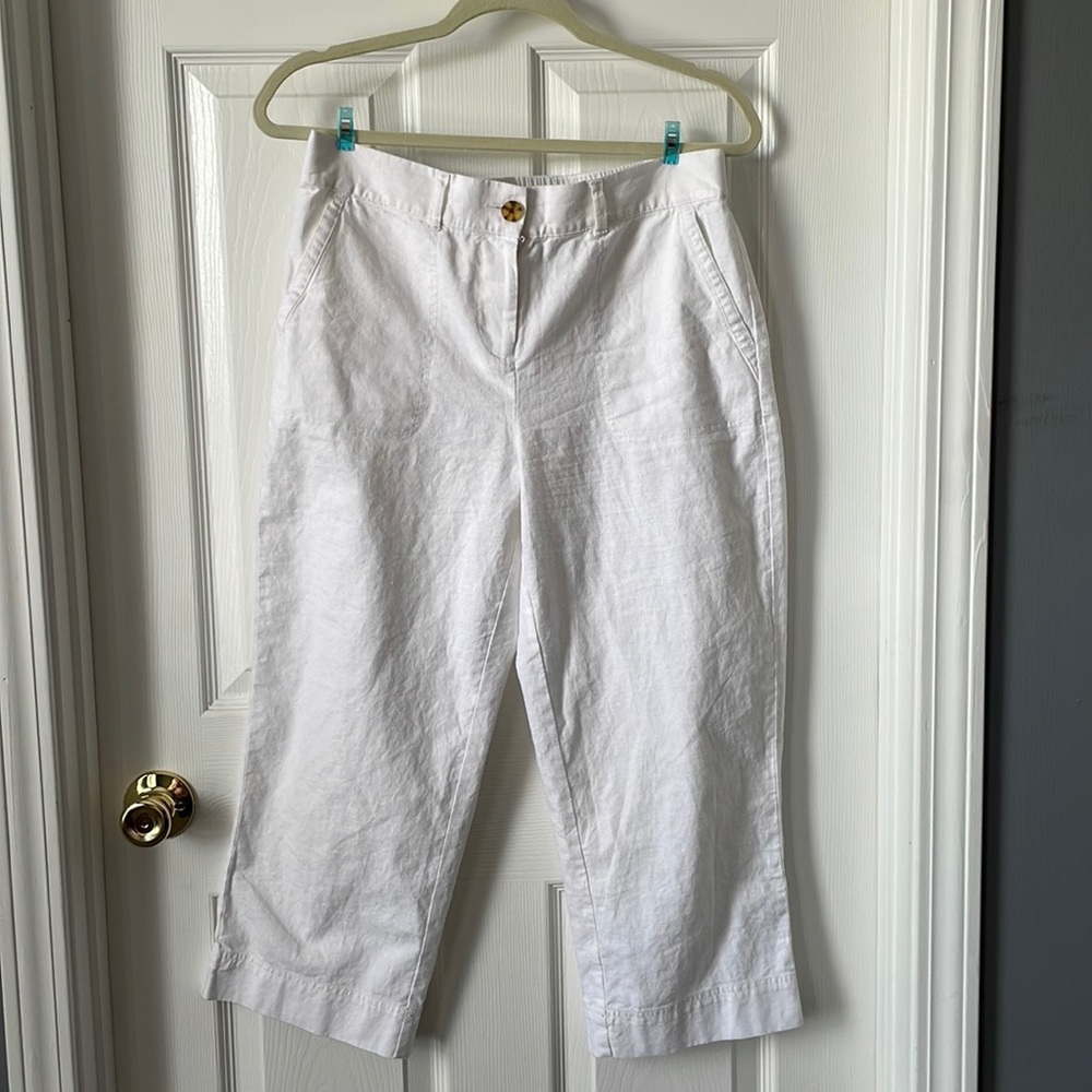 Talbots white linen wide leg crop pants size 10P